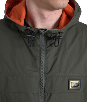 Dolce & Gabbana Green Orange Hooded Cotton Full Zip Jacket