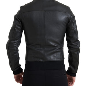 Dolce &amp; Gabbana Elegante chaqueta motera de cuero negra