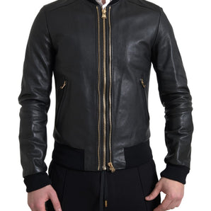 Dolce &amp; Gabbana Elegante chaqueta motera de cuero negra