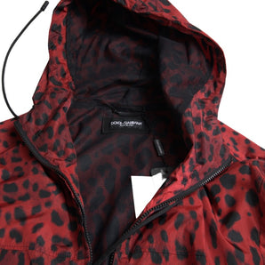 Dolce & Gabbana Red Leopard Hooded Bomber Jacket