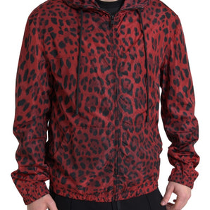 Dolce &amp; Gabbana Red Leopard Hooded Bomber Jacket