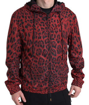 Dolce & Gabbana Red Leopard Hooded Bomber Full Zip Jacket