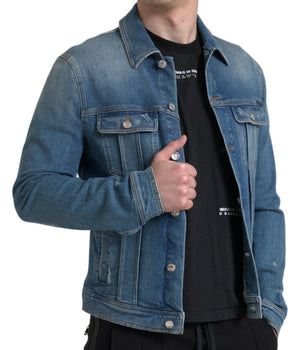 Dolce & Gabbana Blue Washed Cotton Stretch Denim Men Jacket