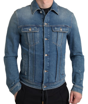 Dolce & Gabbana Blue Washed Cotton Stretch Denim Men Jacket