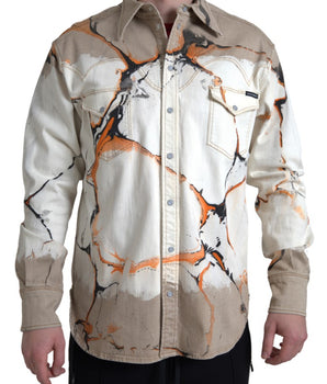 Dolce & Gabbana Multicolor Cotton Collared Denim Shirt
