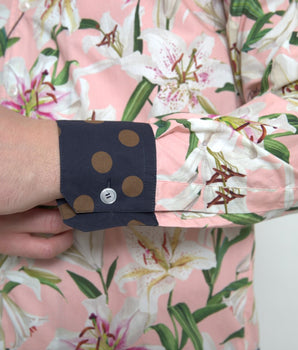 Dolce & Gabbana Cotton Polka Dot Lily Print Collared Shirt