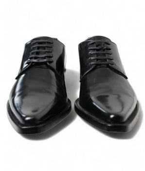 Dolce & Gabbana Black Leather Lace Up Formal Flats Shoes