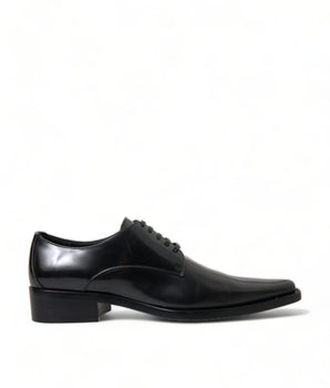 Dolce & Gabbana Black Leather Lace Up Formal Flats Shoes