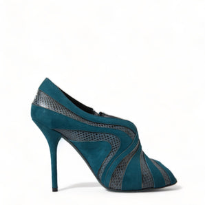 Dolce &amp; Gabbana Teal Suede Peep Toe Heels Pumps