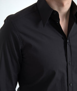 Dolce & Gabbana Black Cotton Men Long Sleeves MARTINI Shirt