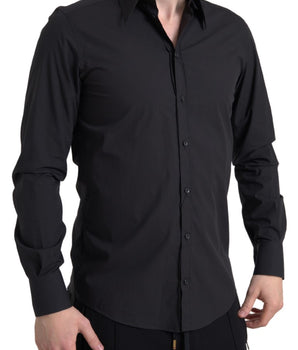 Dolce & Gabbana Black Cotton Men Long Sleeves MARTINI Shirt