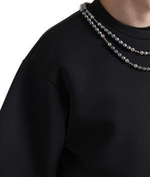 Dolce & Gabbana Black Necklace Embellished Polyester T-shirt