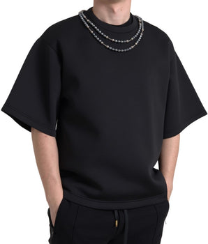 Dolce & Gabbana Black Necklace Embellished Polyester T-shirt