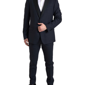 Dolce &amp; Gabbana Elegant Blue &amp; Black Martini Slim Fit Suit