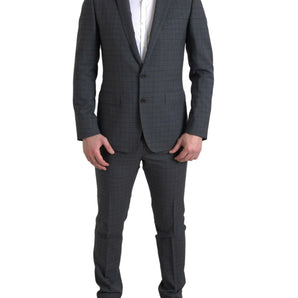 Dolce &amp; Gabbana Elegante traje gris de corte slim a cuadros