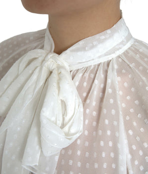 Dolce &amp; Gabbana White Silk Sheer Tied Neck Polka Dots Blouse