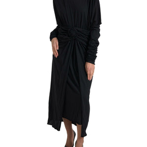 Dolce & Gabbana Elegant Black Wool Wrap Dress