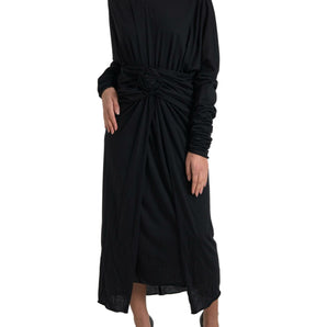 Dolce &amp; Gabbana Elegant Black Wool Wrap Dress