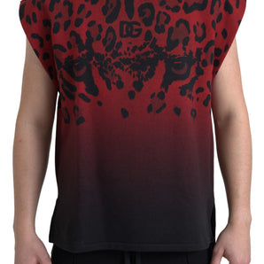 Dolce &amp; Gabbana Red Leopard Print Cotton Tank Top