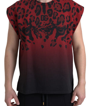 Dolce & Gabbana Red Leopard Cotton Sleeveless Tank T-shirt