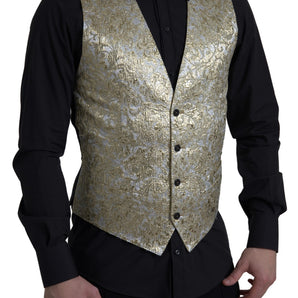 Dolce &amp; Gabbana Elegant Gold Silk Formal Vest