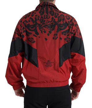 Dolce & Gabbana Red Leopard Nylon Full Zip Sweater