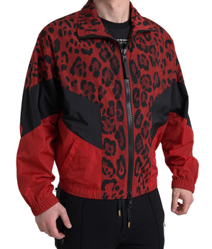 Dolce & Gabbana Red Leopard Nylon Full Zip Sweater
