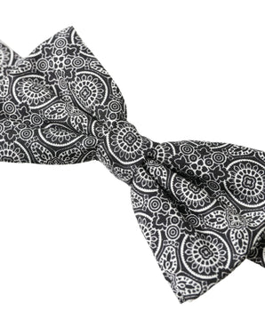 Dolce & Gabbana Black White Pattern Adjustable Neck Papillon Bow Tie