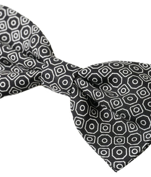 Dolce & Gabbana Black White Pattern Adjustable Neck Papillon Bow Tie