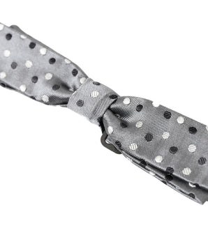 Dolce & Gabbana Gray Polka Dot Silk Adjustable Men Neck Papillon Bow Tie