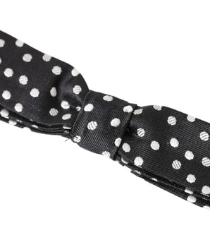 Dolce & Gabbana Black Polka Dot Silk Adjustable Men Neck Papillon Bow Tie