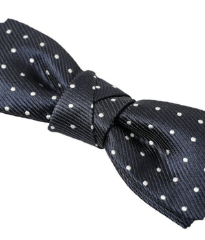 Dolce & Gabbana Blue Polka Dot Silk Adjustable Men Neck Papillon Bow Tie