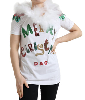Dolce &amp; Gabbana Elegante camiseta de algodón con adornos de lentejuelas