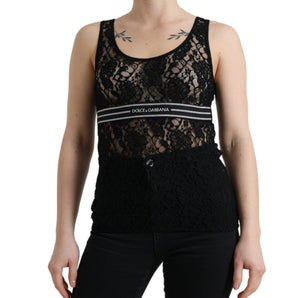 Dolce & Gabbana Elegant Lace Tank Top with Logo Stripe