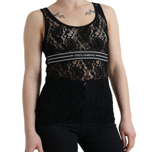 Dolce & Gabbana Elegant Lace Tank Top with Logo Stripe