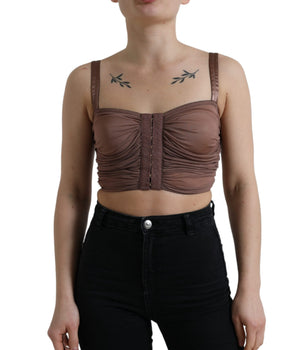 Dolce & Gabbana Brown Viscose Bustier Sleeveless Cropped Top