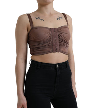 Dolce & Gabbana Brown Viscose Bustier Sleeveless Cropped Top