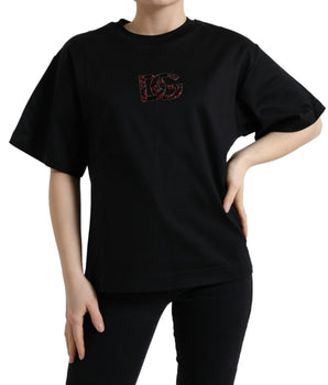 Dolce &amp; Gabbana Elegante camiseta negra con adornos de cristales