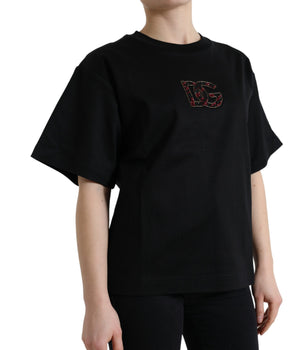 Dolce &amp; Gabbana Elegante camiseta negra con adornos de cristales