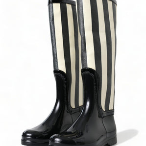 Dolce &amp; Gabbana Black and White Striped Knee High Boots