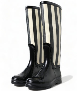 Dolce & Gabbana Black Rubber Knee High Flat Boots Shoes