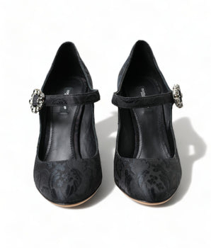 Dolce & Gabbana Black Brocade Mary Janes Heels Pumps Shoes