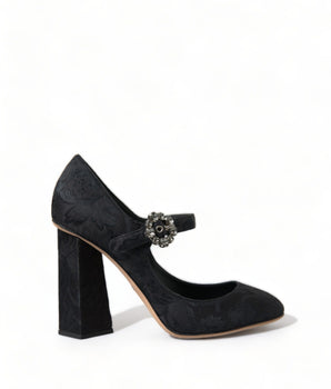 Dolce & Gabbana Black Brocade Mary Janes Heels Pumps Shoes