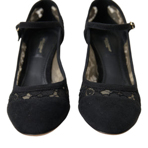 Dolce &amp; Gabbana Elegant Suede Mary Jane Lace Heels