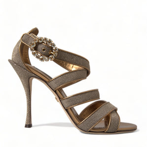 Dolce &amp; Gabbana Bronze Crystal Stiletto Heels Sandals