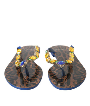 Dolce &amp; Gabbana Blue Crystals Flats Sandals Shoes Beachwear