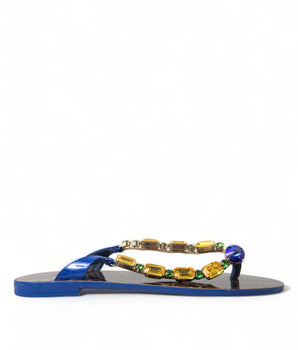 Dolce &amp; Gabbana Blue Crystals Flats Sandals Shoes Beachwear