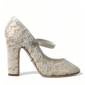 Dolce &amp; Gabbana Chic Lace Block Heels Sandals in Cream White