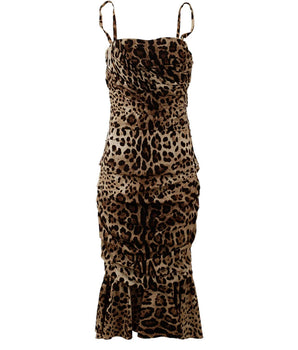 Dolce &amp; Gabbana Elegante vestido de cady con estampado de leopardo