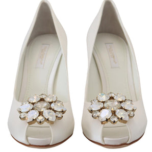 Dolce &amp; Gabbana Tacones peep toe blancos con adornos de cristal